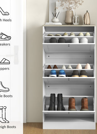 Modern Shoe Storage Cabinet with 3 Flip Drawers and Adjustable Shelves for 12-18 Pairs of Shoes, White