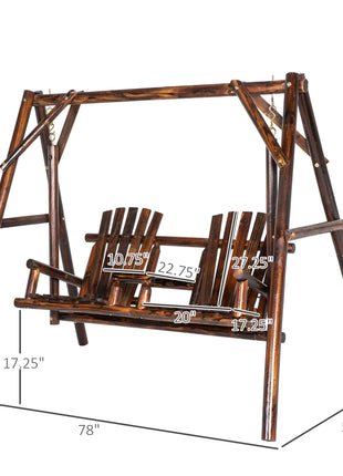 Wooden Porch Swing with Stand, 2-Seat Patio Swing Chair with Center Table, for Garden, Poolside, Backyard