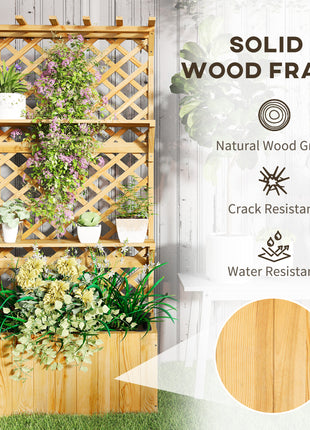 Raised Garden Bed, Wooden Planter with Trellis, Hanging Roof, Plant Shelf, Drainage Holes and Bed Liner, Natural
