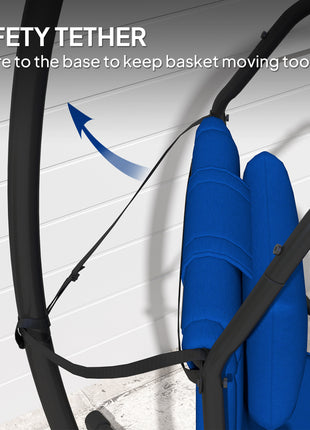 Hammock Chair with Stand and PA Coating Cushion, Hanging Swing Chair with Steel Frame for Indoor and Outdoor, Dark Blue