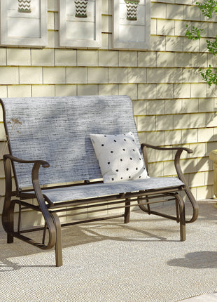 2-Person Outdoor Glider Bench，Patio Glider Loveseat Chair with Powder Coated Steel Frame，2 Seats Porch Rocking Glider for Backyard, Lawn, Garden and Porch, Mixed Gray
