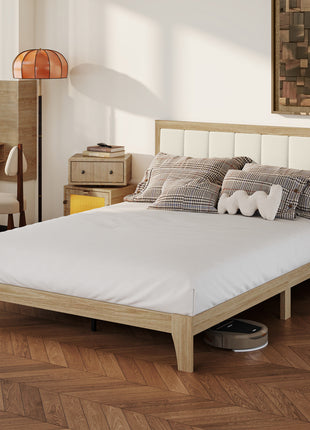 Queen Bed Frame with Headboard Queen Platform Bed Frame with Wooden Slats No Box Spring Needed Easy Assembly Natural