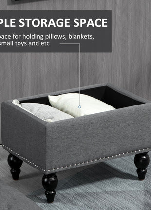 Ottoman with Storage for Living Room, 25" Storage Ottoman with Removable Lid, Button-Tufted Fabric Bench for Footrest and Seat with Wood Legs, Gray