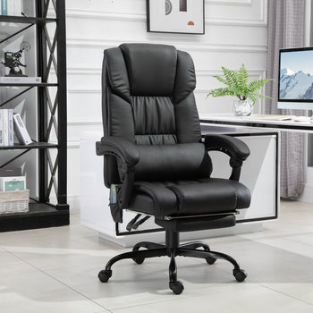 Massage Office Chair with 6 Vibrating Points, High Back Reclining Office Chair with Footrest and Remote, Black
