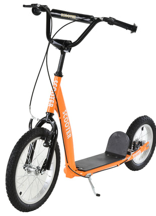 Youth Scooter Kick Scooter for Kids 5+ with Adjustable Handlebar 16" Front and 12" Rear Dual Brakes Inflatable Wheels, Orange