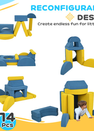 14 Pieces Foam Climbing Blocks for Toddlers, Indoor Climb and Crawl Activity Play Set, Yellow