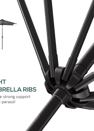 9' x 7' Solar Umbrella, LED Lighted Patio Umbrella for Table or Base with Tilt & Crank, Outdoor Umbrella for Garden, Deck, Backyard, Pool, Beach, Dark Gray