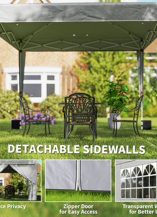 10 x 10 ft Pop Up Canopy Tent with Sidewalls, UPF50+ Outdoor Portable Instant Canopy Shelter with Carry Bag, Light Gray