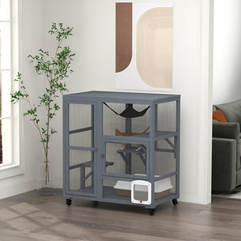 Cat House, Indoor Cat Enclosure on Wheels with Openable Top, 39"