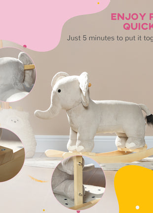 Kids Rocking Animal, Elephant Rocker with Realistic Sounds, Plush Ride on Toy for Years 2-4, Gray