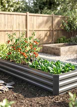8x2x1ft Galvanized Raised Garden Bed Kit with Safety Edging for Flowers, Herbs and Vegetables, Dark Gray