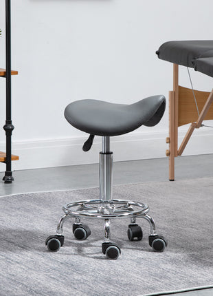 PU Leather Adjustable Stool, Rolling Saddle Stool with Wheels for Massage, Spa, Clinic, Beauty and Tattoo, Gray
