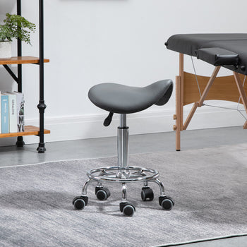 PU Leather Adjustable Stool, Rolling Saddle Stool with Wheels for Massage, Spa, Clinic, Beauty and Tattoo, Gray