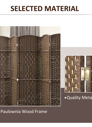 Folding Room Divider Screen 6 Panel 6' Tall Privacy Screen Freestanding Wood Partition for Home Office, Brown