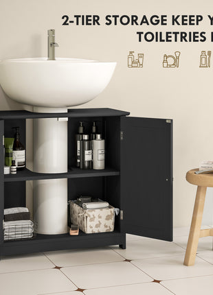 Pedestal Sink Storage Cabinet, Bathroom Sink Cabinet with U-Shape Cut-Out and Adjustable Shelf, Black