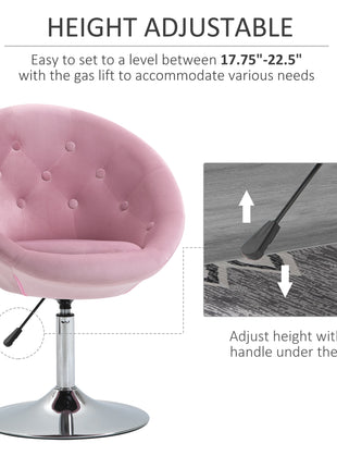 Modern Makeup Vanity Chair Round Tufted Swivel Accent Chair with Chrome Frame Height Adjustable, Pink