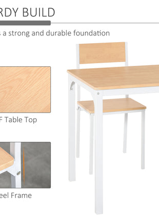 3-Piece Wooden Square Dining Table Set with 1 Table and 2 Chairs and Sturdy Metal Frame for Small Space, White