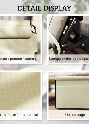 Folding Chaise Lounge Pool Chair with 4-level Reclining Back, Cushion, Side Pocket, Headrest, Beige