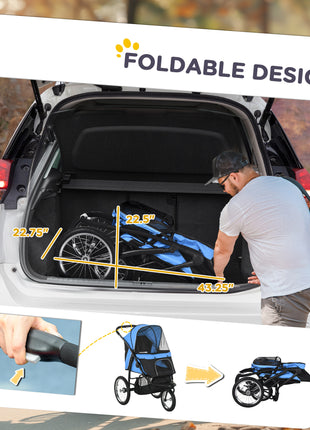3 Wheels Pet Stroller for Small Dogs and Medium Dogs with Adjustable Canopy, Safety Tether, Storage Basket, Blue