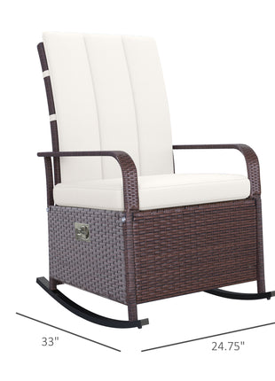 PE Rattan Rocking Recliner with Footrest, Beige
