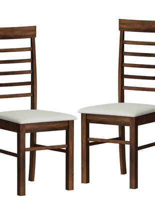 Wooden Dining Chairs Set of 2, Farmhouse Upholstered Kitchen Chairs with Rubber Wood Frame, Dark Brown and Beige