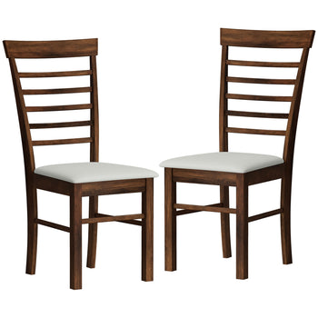 Wooden Dining Chairs Set of 2, Farmhouse Upholstered Kitchen Chairs with Rubber Wood Frame, Dark Brown and Beige