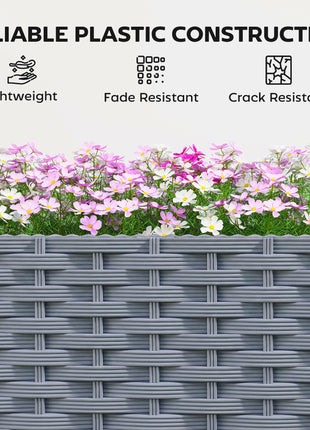 Planter Box with Trellis, Self Watering Raised Garden Bed with Lockable Wheels and Drainage Holes, Gray