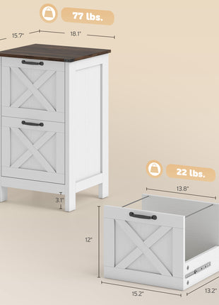 Vertical File Cabinet with 2 Drawers, Rustic Farmhouse Office Storage Cabinet for A4, Letter Size, Distressed White