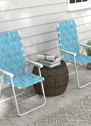Set of 2 Patio Folding Chairs, Classic Outdoor Camping Chairs, Portable Lawn Chairs w/ Armrests, Blue