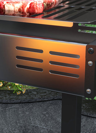 BBQ Rotisserie Grill Charcoal, Split Roaster for Chicken Turkey, 3-Level Grill Grate, Storage Shelves, Stainless Steel