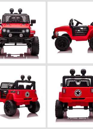 12V Kids Ride On Truck with Parent Remote Control, Battery Powered Electric Car with Spring Suspension, Adjustable Speed, LED Lights and Horn, Red