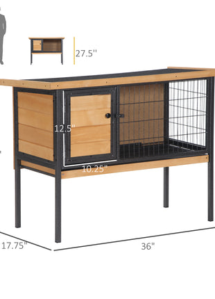 Rabbit Hutch Elevated Bunny Cage Small Animal Habitat with Metal Frame, No Leak Tray, Metal Wire Pan