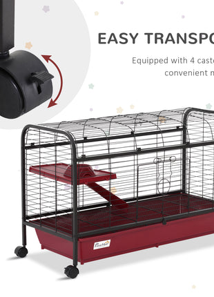 41"L Small Animal Cage, Pet Play House for Rabbit Hutch Ferret with Feeder, Rolling Wheels, Platform, Ramp