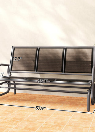 3-Person Outdoor Patio Glider Bench, Porch Glider Swing with 3 Seats, Breathable Mesh Fabric, Metal Frame, Black