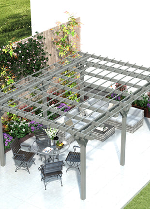 12' x 16' Outdoor Pergola, Wood Gazebo Grape Trellis with Stable Structure for Climbing Plant Support, Gray