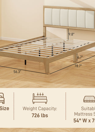 Full Bed Frame with Headboard Full Size Platform Bed Frame with Wooden Slats No Box Spring Needed Easy Assembly Oak