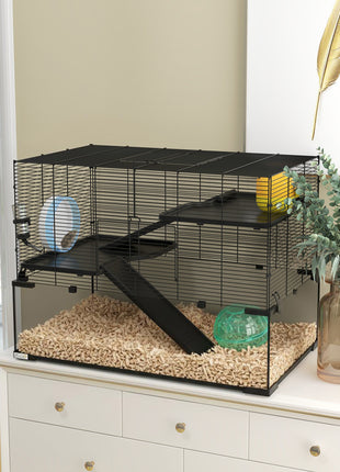 30" Hamster Cage, Gerbil Cage with Glass Basin for Small Hamsters, Black
