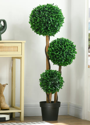 3.5ft Artificial Tree, Triple Ball Boxwood Topiary with Pot and Sandalwood Leaves, for Indoor Outdoor Home