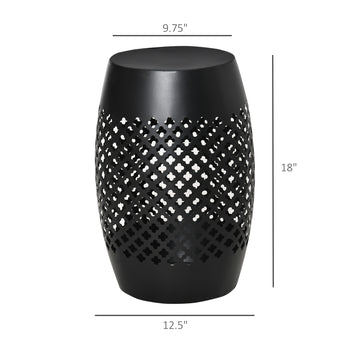12" Steel Outdoor Side Table, Round Hollow Drum Patio End Table, Accent Table for Indoor and Outdoor, Black