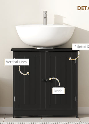 Under Sink Bathroom Cabinet, Pedestal Sink Storage Cabinet with 2 Doors, Shelf and U-Shape, Black