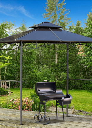 8' x 5' Barbecue Grill Gazebo Tent, Outdoor BBQ Canopy with Side Shelves, and Double Layer PC Roof, Brown