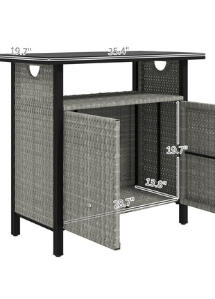 Outdoor Pool Towel Storage Cabinet Organizer, Outdoor Bar Table with Shelf and Cabinet, Pool Towel Holder Pool Valet with Weather-Resistant PE Rattan and Steel Frame, Gray