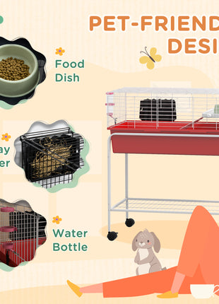 Two-Story Small Animal Cage Removable from Stand, Pet Habitat with Shelf & Wheels, 33" x 18.5" x 35", Red