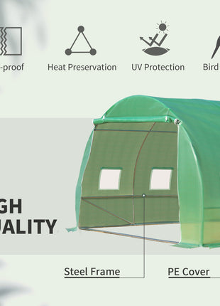 10' x 10' x 7' Walk-in Tunnel Greenhouse with High-Quality Transparent PE Cover, Zipper Doors & Windows