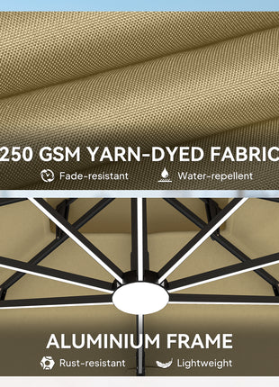 10ft. Solar LED Cantilever Umbrella, Offset Hanging Umbrella with 360°Rotation, Cross Base, 8 Ribs, Tilt and Crank for Yard, Khaki
