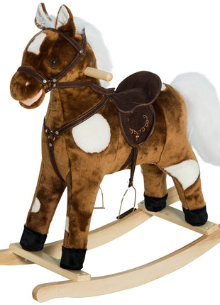 Kids Metal Plush Ride-On Rocking Horse Chair Toy With Nursery Rhyme Music - Dark Brown