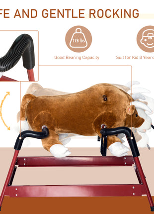 Kids Spring Rocking Horse Rodeo Bull Style with Realistic Sounds for Children over 3 Years Old