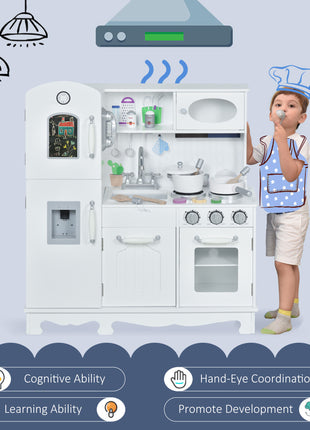 Kids Kitchen Playset with Telephone, Wooden Kitchenette for kids with Cookware, Storage Cabinet, Water Dispenser, Blackboard, Toddler Pretend Play Kitchen with Cooking Accessories for Aged 3+