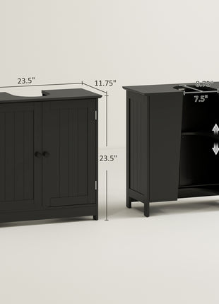 Under Sink Bathroom Cabinet, Pedestal Sink Storage Cabinet with 2 Doors, Shelf and U-Shape, Black