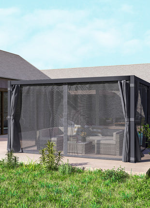 10' x 13' Outdoor Retractable Pergola w/ Sun Shade Louvered Top, Pergola w/ Canopy, Curtains, Netting, Dark Gray